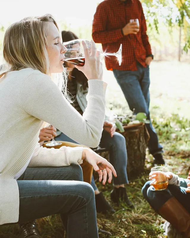 Un grupo compartiendo copas de vino al aire libre
